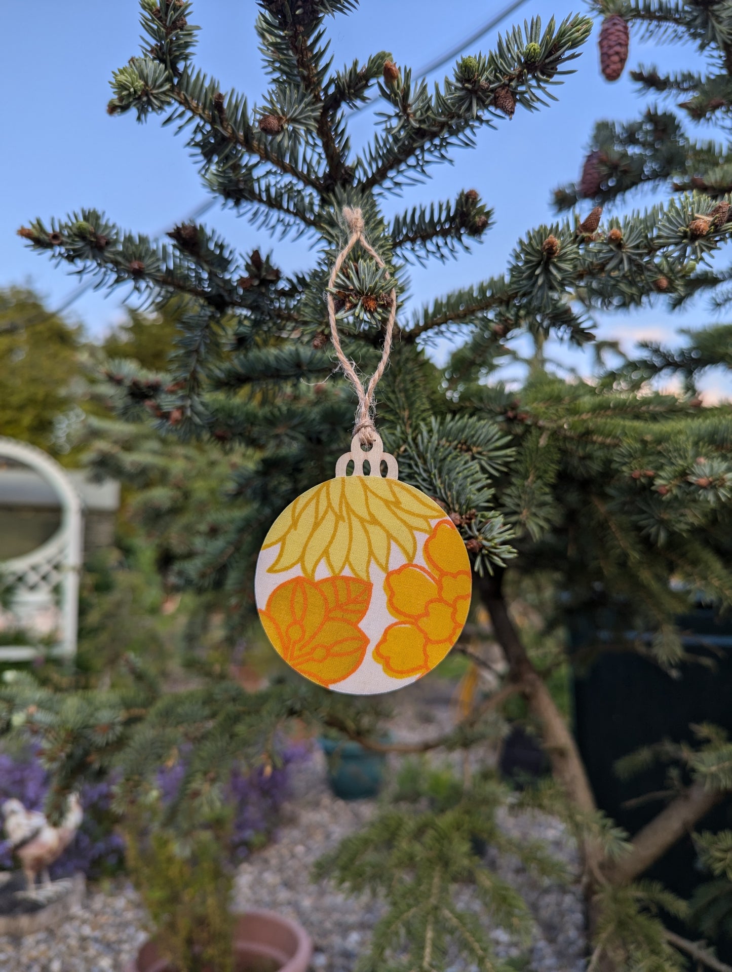 Yellow 70s inspired Handcrafted Floral Wooden Ornament ✨