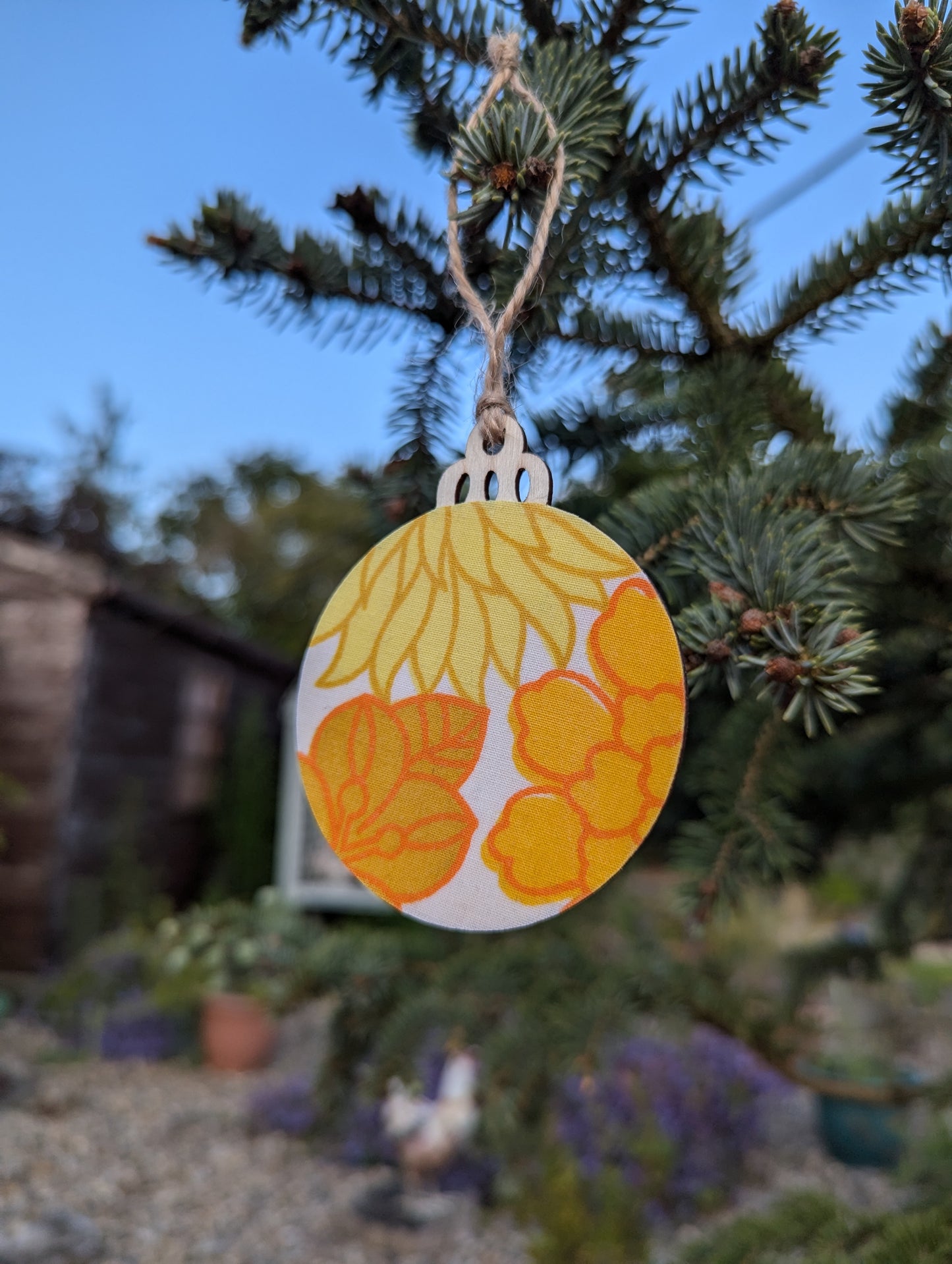 Yellow 70s inspired Handcrafted Floral Wooden Ornament ✨