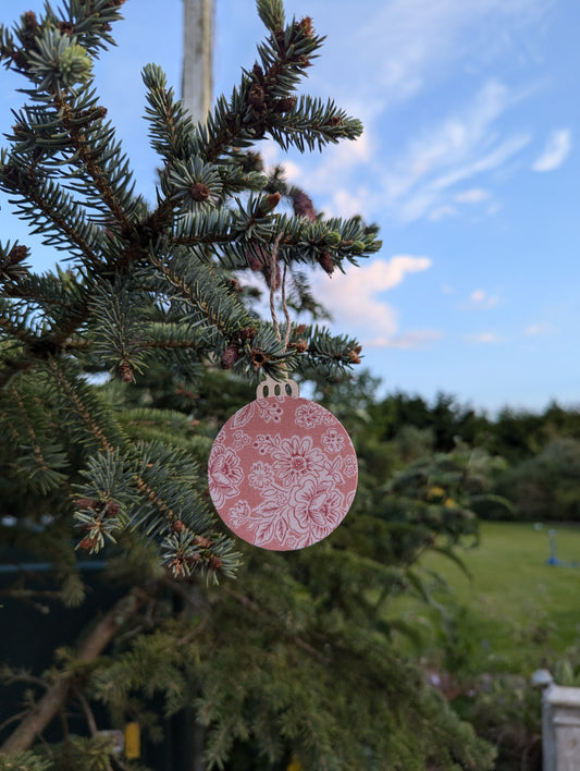 Pink Floral Handcrafted Wooden Ornament✨