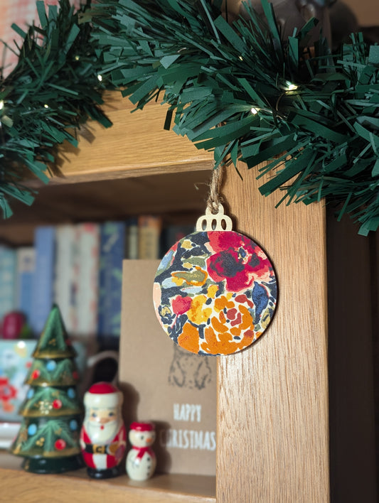 Beautiful dark floral Handmade Wooden Bauble