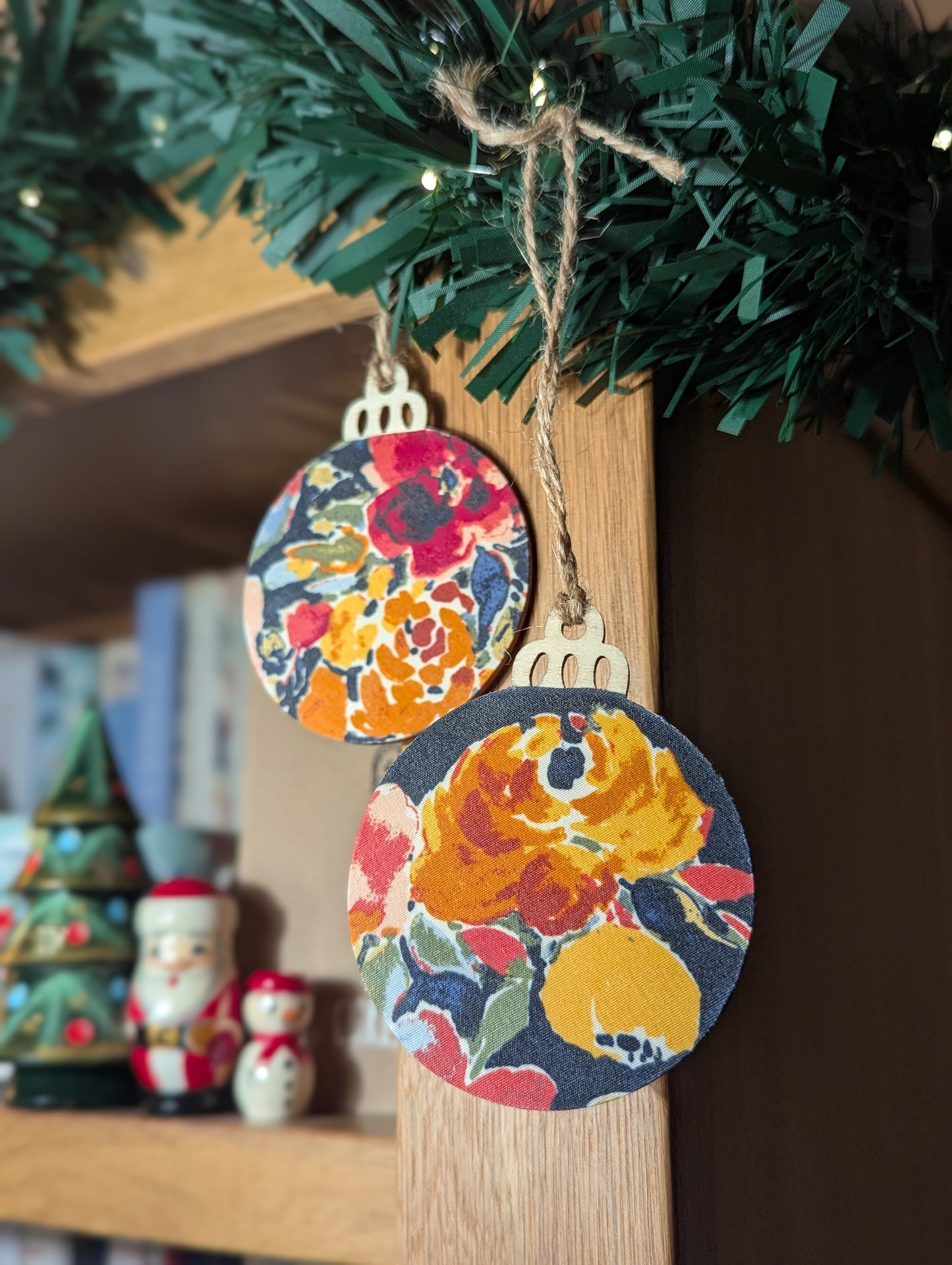 Beautiful dark floral Handmade Wooden Bauble