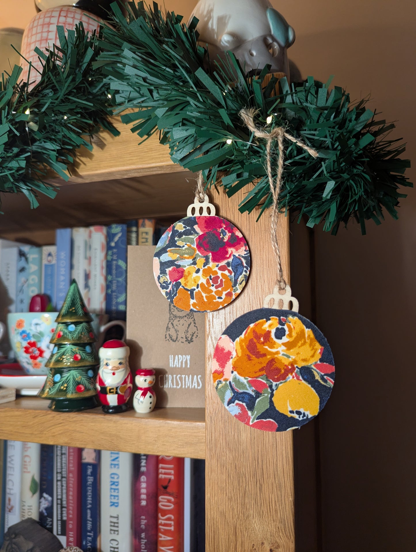Beautiful dark floral Handmade Wooden Bauble